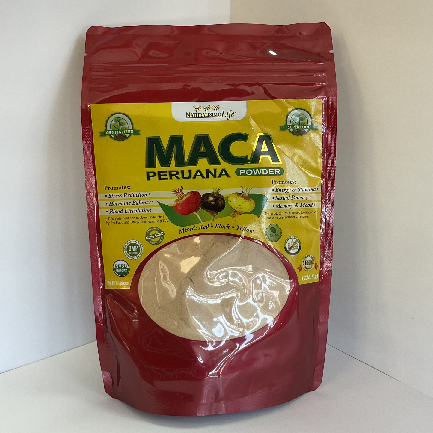 MACA PERUANA (POWDER)RED, GOLD , AND BLACK