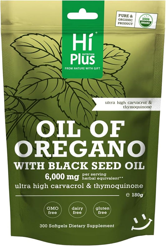 2-in-1 Oil of Oregano + Black Seed Oil Softgels 6000mg | 4X Strength Carvacrol & Thymoquinone  300 Softgels