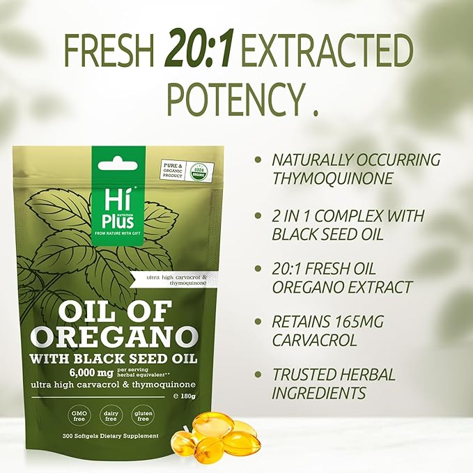 2-in-1 Oil of Oregano + Black Seed Oil Softgels 6000mg | 4X Strength Carvacrol & Thymoquinone  300 Softgels